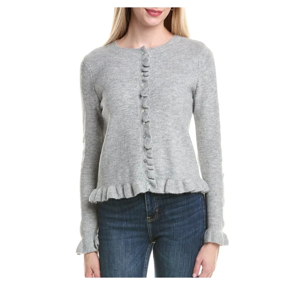 Cece Cozy Ruffled Edge Cardigan Size Large Heather Gray